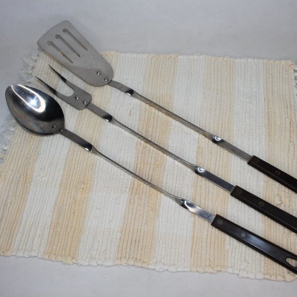VTG STANHOME STAINLESS 3 PIECE BBQ TOOLS SET FORK SERVING SPOON SLOTTED SPATULA - Picture 1 of 14